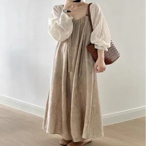 편안한 스타일의 면 린넨 여성용 오버롤 루즈 캐주얼 와이드 레그 팬츠 하이 웨이스트 롱 트라우저 여름 드레이핑 느낌