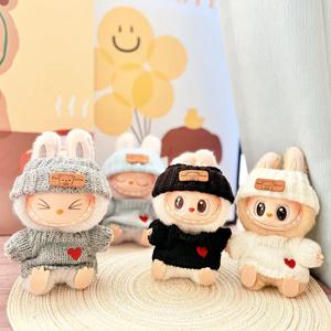 15-17cm Labubu 인형 액세서리 복장 곰 라벨 모자 러브 스웨터 세트 귀여운 장식 작은 옷 장난감 수집가