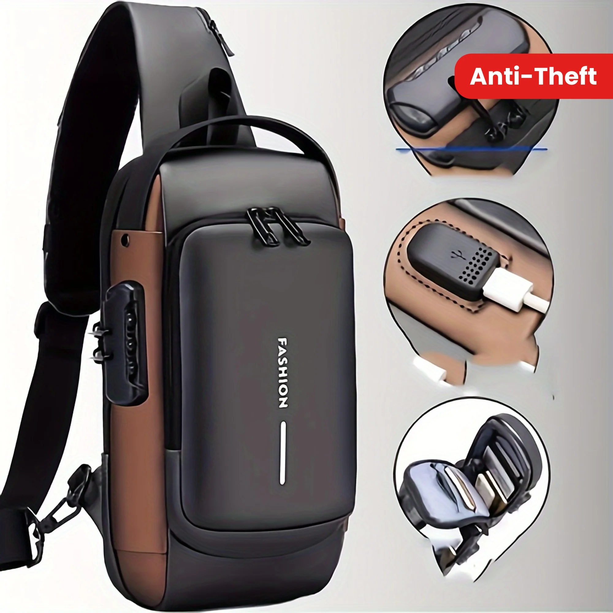 1pc 남성용 도난 방지 비밀번호 잠금 가슴 가방 - 내구성이 뛰어난 옥스포드 원단으로 제작, 조절 가능한 어깨 끈, 오토바이에 적합