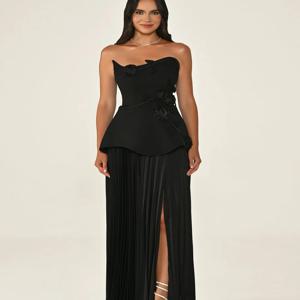 맞춤형 현대적인 스타일 우아한 수제 꽃 셔링 스트레이트 끈이 없는 긴 드레스 맞춤형 행사 드레스 크기 사용 가능