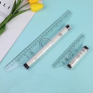 Zxiixz 앵글 라인 자 15cm 30cm 다기능 드로잉 도구 롤 드로우 자 미터법 롤링 자 투명 평행 롤링 자