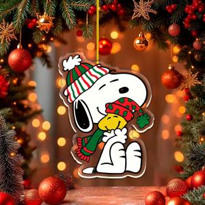 8cm 스누피 새해 파티 스누피 DIY 정원 펜던트 장식 크리스마스 휴일 선물 아크릴 키체인 크리스마스 트리 장식
