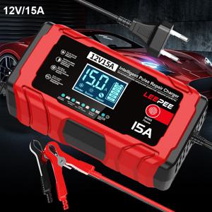LEEPEE 브랜드 자동차 배터리 충전기 12A 15A 12V 지능형 펄스 수리 가정용 저장 셀 납산 배터리 충전기