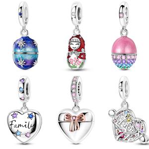 오리지널 925 스털링 실버 참 비즈 재미있는 별 달 부활절 달걀 달콤한 사랑 초콜릿 펜던트 팔찌 DIY 쥬얼리