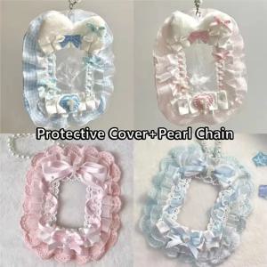 달콤한 DIY 리본 로리타 레이스 진주 체인 포토카드 케이스 애니메이션 아이돌 디스플레이 사진 보호 케이스