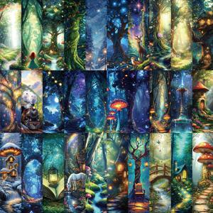 30 신비한 숲 책장 책갈피, 간단한 휴대용 소책자, 예술적 창의적 독서 종이 책갈피, D