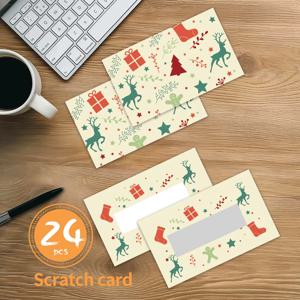 24개 빈 노트 카드, 귀여운 신선한 스타일, 크리스마스 시리즈 긁어내기 카드, 휴일 서프라이즈 카드, 파티 장식, DIY 카드