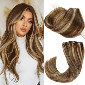 직선 인간의 머리카락 묶음 유럽 레미 인간의 머리카락은 씨실 확장에 바느질 자연 머리 갈색 금발 14