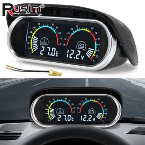 12V/24V 2 in 1 자동차 트럭 LCD 게이지 수온계 + 전압계 (1/8 NPT 온도 센서 포함) 자동차용 수온계