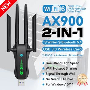 WiFi 6 AX900 블루투스 5.4 WiFi USB 어댑터 무선 네트워크 카드 2.4G&5GHz Wi-Fi 안테나 USB (PC/노트북 Win10/11 드라이버 불필요)