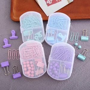 다채로운 3-in-1 문구 세트 - 학교 사무용품을 위한 귀여운 종이 클립, 바인더 클립 및 탁자용 콤보