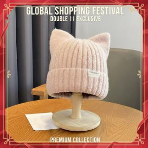 고양이 귀 비니 겨울 모자 따뜻한 니트 모자 방풍 두꺼운 디자인 귀여운 가을 겨울 따뜻한 액세서리 여성 소녀용