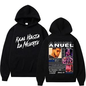 Rapper Anuel AA Real Hasta La Muerte 후드 남성 여성 힙합 레트로 스타일 스웨트 풀오버 하라주쿠 패션 오버 사이즈 후드