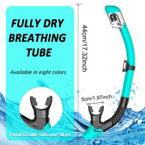 성인용 풀 드라이 스노클, 스쿠버 다이빙, 프리다이빙, 수영용 이지 브리스 다이빙 스노클, 탑 드라이 밸브, 식품 등급 실리콘 마우스피스