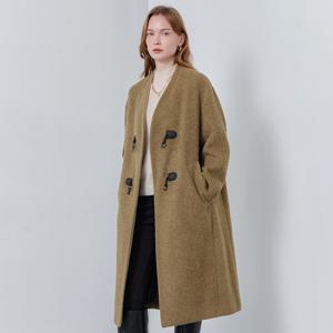 울 알파카 루즈핏 노카라 부클 코트