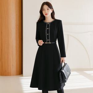 (~XXL까지) 포트레 트위드 배색 벨트 원피스 겨울 하객룩 오피스룩 모임룩 연말룩 격식룩 빅사이즈