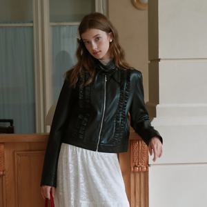 12/18예약배송_Cest_Ruffle leather jacket