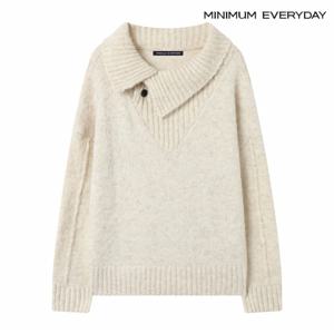 정상가:89,000원 ㅣ  에브리데이]사선 카라넥 버튼 오버핏 긴팔 니트 (EB4KT040D)