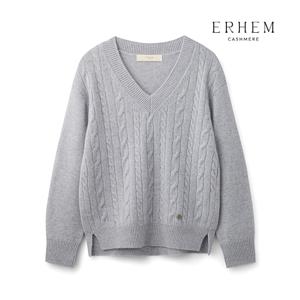 24FW 캐시미어 100 케이블 브이넥 풀오버