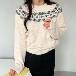 [엘브랜드] 덤블 포근 눈꽃 라운드 니트/부드럽고 따뜻한