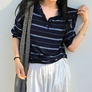 [엘브랜드] 슬로우 카라 스트라이프 니트/~77까지/캐쥬얼/여유핏