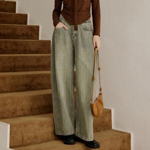 [롯데백화점]핀턱 잔줄지 와이드 데님 롱팬츠 PBBF5F1PT7051