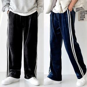 [하프클럽] M보아털 벨벳 와이드팬츠 트레이닝바지 허리밴딩 스판 신축성 캐주얼 데일리남녀공용