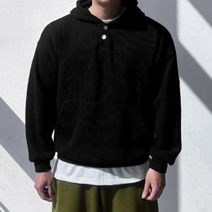 남자 키미 오버핏 봄 가을 무지 헨리넥 니트 후드티_1