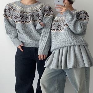 [브리치]  / 와키 울 눈꽃 노르딕 꽈배기 남녀공용 긴팔 니트 3color