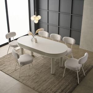 메사 리브 무광 통세라믹 6인용 라운드 수납 식탁세트(의자6)