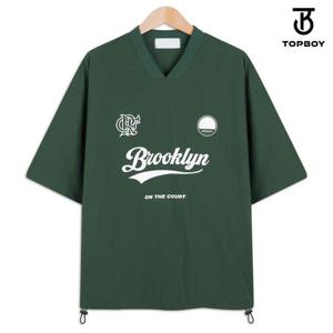 [탑보이]브루클린 배색 브이넥 오버핏 반팔티셔츠 (PN041)