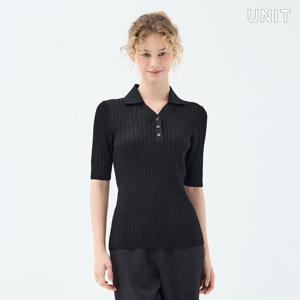 [유닛] 블랙 글리터 오픈 카라 페리윙클 폴로넥 풀오버 UFKKPN320N-08