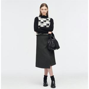 [링스]여성 헤링본 조직감 미디 스커트 L21D3PC171_BK