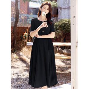 [시크라인]마르마이 마블링 골드버튼 플리츠 벨티드 원피스 빅사이즈/오피스룩/하객룩