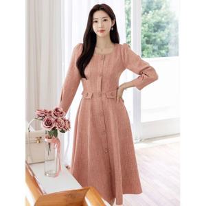 [시크라인]르바노 스퀘어넥 트위드 플레어 원피스 빅사이즈/오피스룩/하객룩