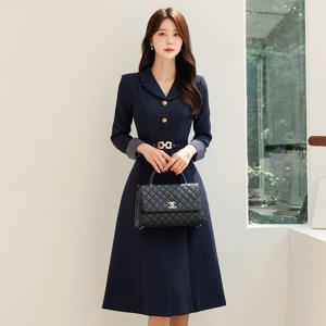 [시크라인]화니 스트라이프 롤업 벨티드 플레어 원피스 빅사이즈/오피스룩/하객룩