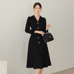 [시크라인]탄틴 플랫 카라 플레어 포멀 원피스 빅사이즈/오피스룩/하객룩