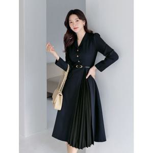 [시크라인]로웨어 플리츠 플레어 원피스 빅사이즈/오피스룩/하객룩