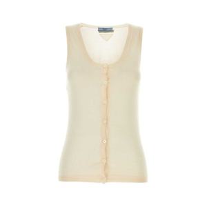 25 FW 프라다 브이넥 버튼 캐시미어 퓨어 탱크탑 P29B04SOOO14OQ