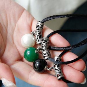 바이데이지 진주 오닉스 비취 원석 펜던트 실크 목걸이 Bn0535