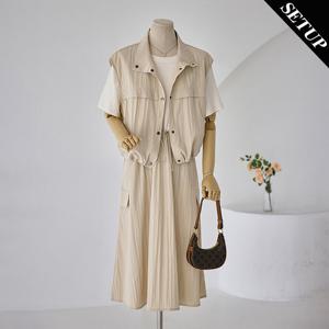 [커스텀에이블] [SET]스냅버튼 바스락조끼 반팔원피스 셋업_T2504SE603B