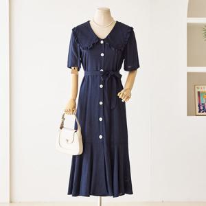 [커스텀에이블] 프릴 오버카라 머메이드 반팔 원피스_T2507OP073B