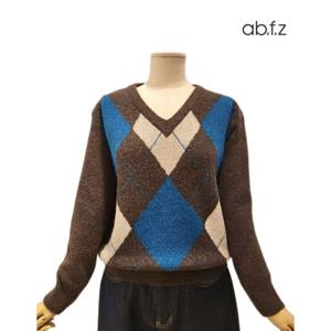 [에이비에프지]아카일 패턴 포인트 V넥 긴팔 니트 APA1HW44A