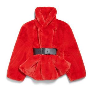 발렌시아가 인조 퍼 숄 칼라 벨티드 재킷 850602TSQ36 6400