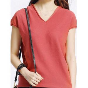 [깨비몰] 여성 데일리 패션 브이넥 면 니트 반팔티 티셔츠