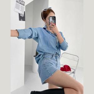 데님 에이지 워싱 청 남방 셔츠 블라우스 코디 룩