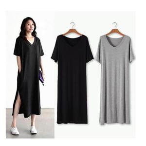 LEA-B169 절개 브이넥 롱원피스