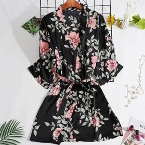 [시스터즈] 광택 실크 로브 홈  가운 허리끈 꽃무늬