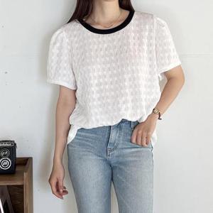 빅사이즈 408 실루엣퍼프패턴블라우스 DGOS294