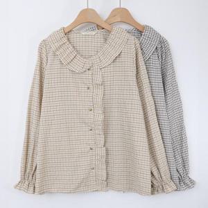빅사이즈러블리블라우스 S685L409 내추럴러플체크블라우스 LY